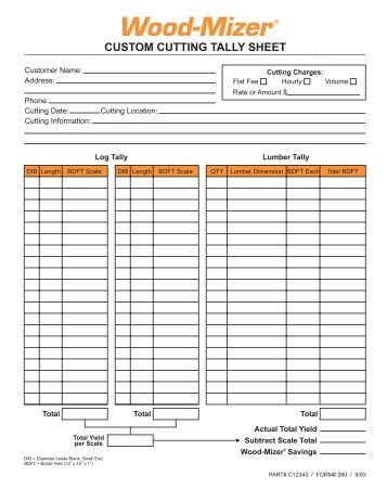 Wood-Mizer Custom Cutting Tally Sheet and Lumber ... - Woodweb