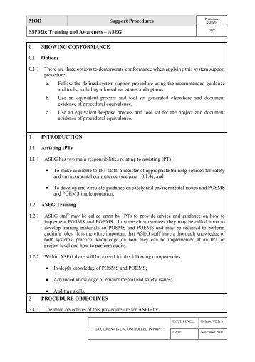 MOD Support Procedures SSP02b: Training and Awareness ...