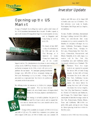 USA launch of Chang Beer - Thai Beverage Public Company Limited