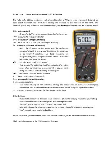 Quick Instructions for Fluke (yellow) Multimeters