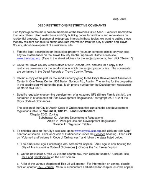 Aug. 2005 DEED RESTRICTIONS/RESTRICTIVE COVENANTS Two ...