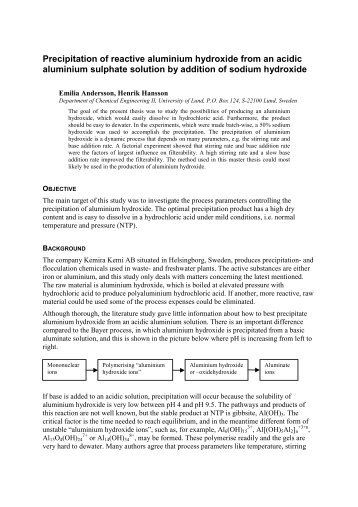 Precipitation of reactive aluminium hydroxide from an acidic ...