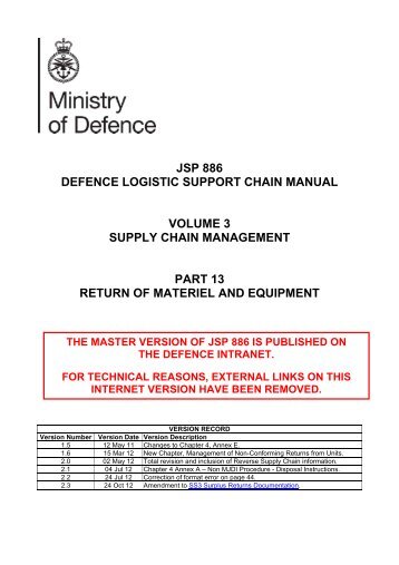 JSP 886 DEFENCE LOGISTIC SUPPORT CHAIN MANUAL ...