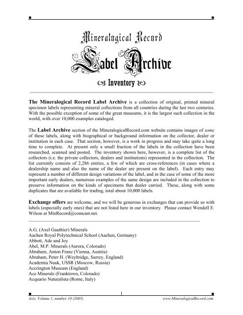 The Mineralogical Record