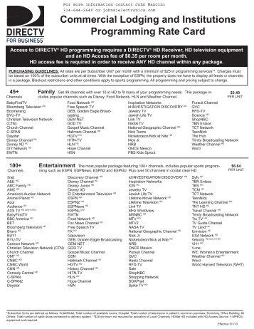 Commercial Lodging and Institutions Programming Rate Card - directv