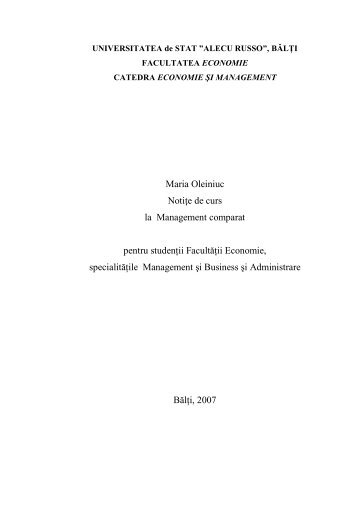 Management comparat - Universitatea de Stat âAlecu Russoâ