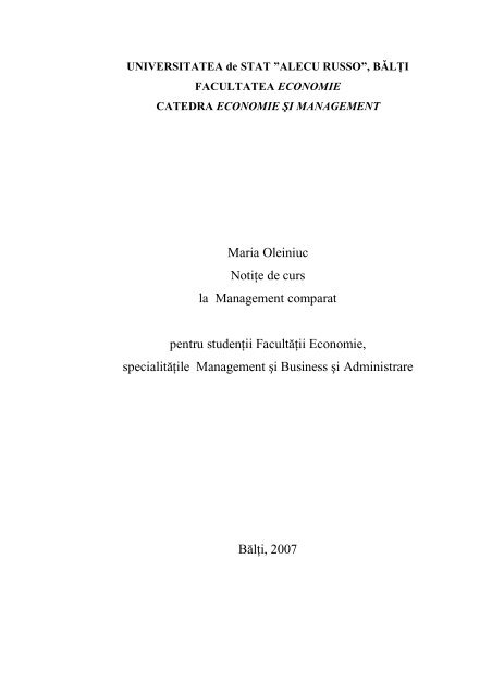 Management comparat - Universitatea de Stat âAlecu Russoâ