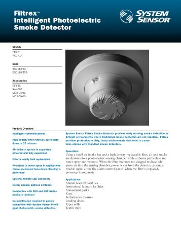 Filtrex™ Intelligent Photoelectric Smoke Detector - System Sensor ...