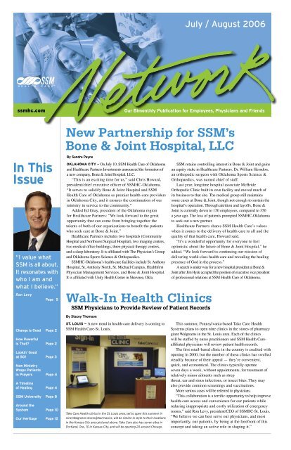 In This Issue New Partnership for SSM's Bone ... - SSM Health Care