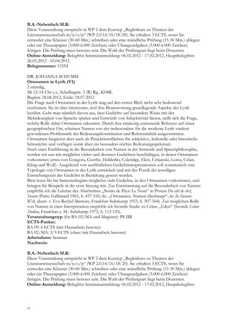 Vorlesungsverzeichnis Sommersemester 2012 - Institut für ...