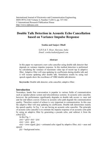 Double Talk Detection in Acoustic Echo Cancellation based on ...