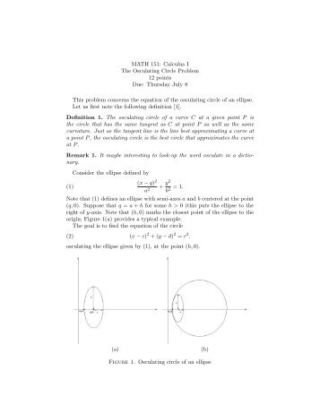 MATH 151: Calculus I The Osculating Circle Problem 12 points Due ...