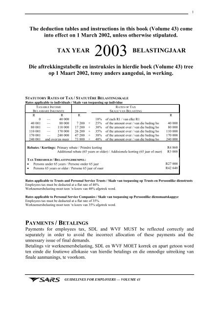 Sars Employee Tax Deductions Guidelines - Workinfo.com