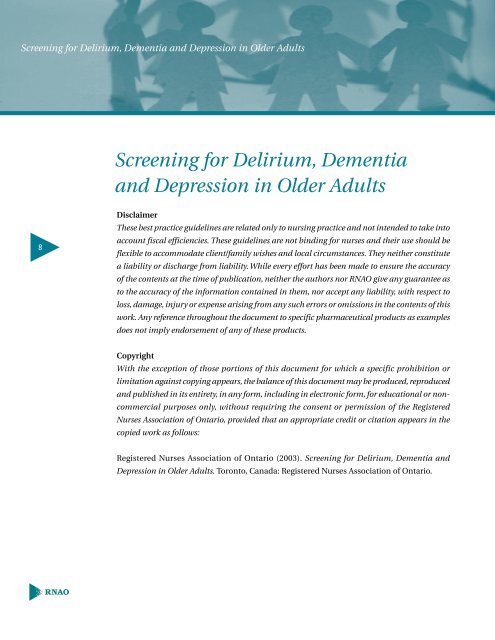 Screening for Delirium, Dementia and Depression in Older Adults
