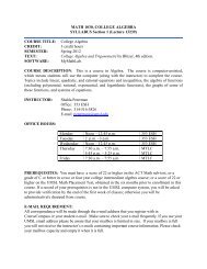 Math 1030, College Algebra - UMSL : Mathematics and Computer ...