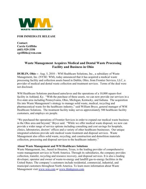 Waste Management Acquires Medical and Dental Waste Processing ...