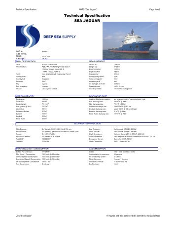 Technical Specification SEA JAGUAR - Deep sea supply