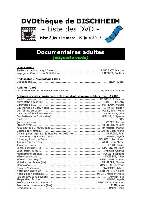 DVDthèque de BISCHHEIM - Liste des DVD - CER SNCF ALSACE