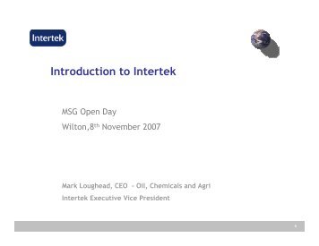 Welcome from Intertek - Mark Loughead - Intertek Caleb Brett