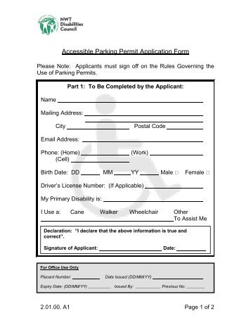 Parking Permit Application - NWT Disabilities Council