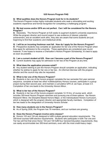 IUS Honors Program FAQ Q: What qualities does the Honors ...