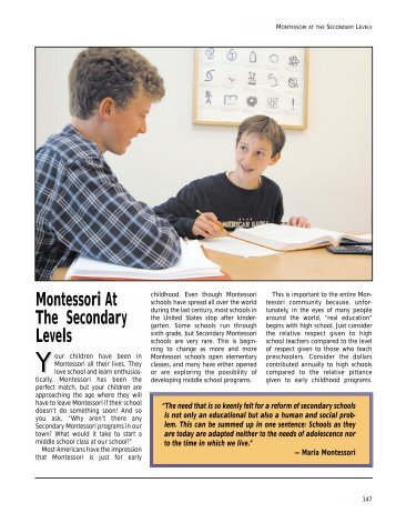 Montessori At The Secondary Levels - The Montessori Foundation