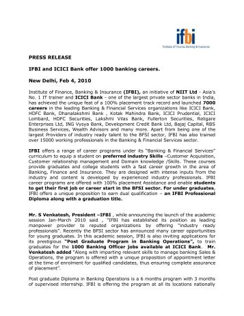 PRESS RELEASE IFBI and ICICI Bank offer 1000 banking ... - IFBI.com