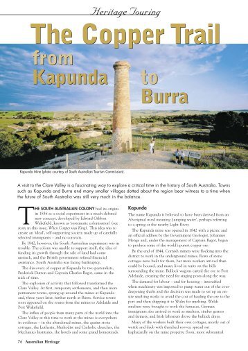 Heritage Touring The Copper Trail to Burra from Kapunda The ...