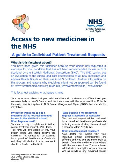 Access to new medicines in the NHS - GGC Prescribing