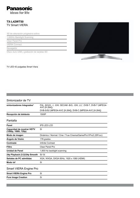 TX-L42WT50 TV Smart VIERA Sintonizador de TV ... - Crambo