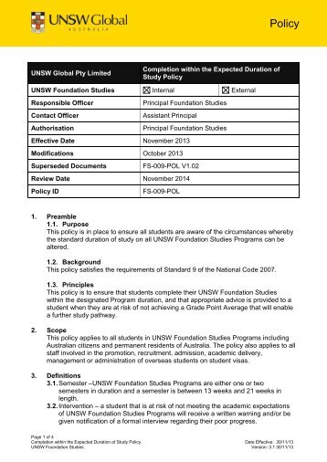 Completion Within The Expected Duration of Study Policy and ...