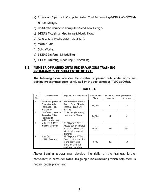 Evaluation Study of Tool Room & Training Centre, Delhi - Planning