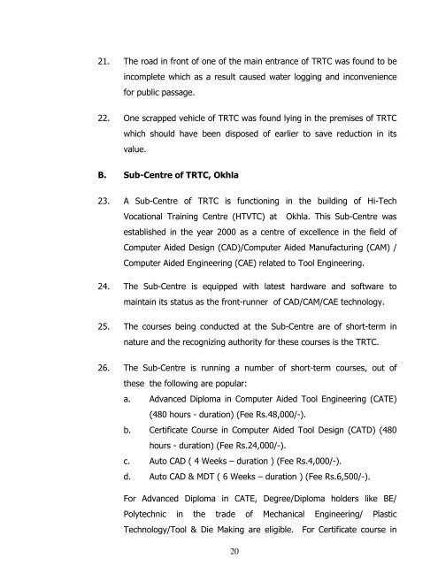 Evaluation Study of Tool Room & Training Centre, Delhi - Planning