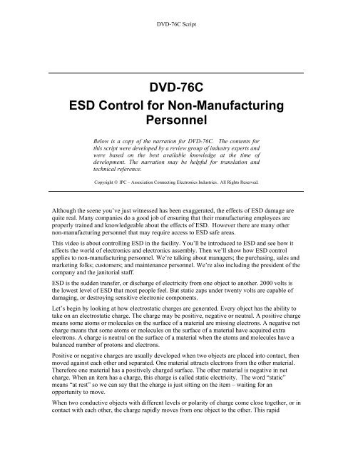 DVD-76C ESD Control for Non-Manufacturing Personnel