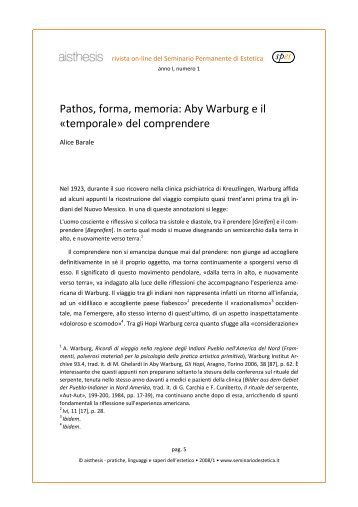 Pathos, forma, memoria: Aby Warburg e il - Firenze University Press