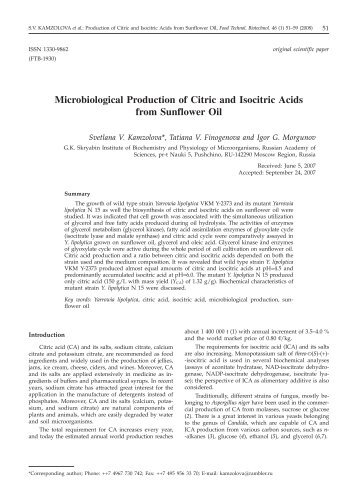 Microbiological Production of Citric and Isocitric Acids from ...