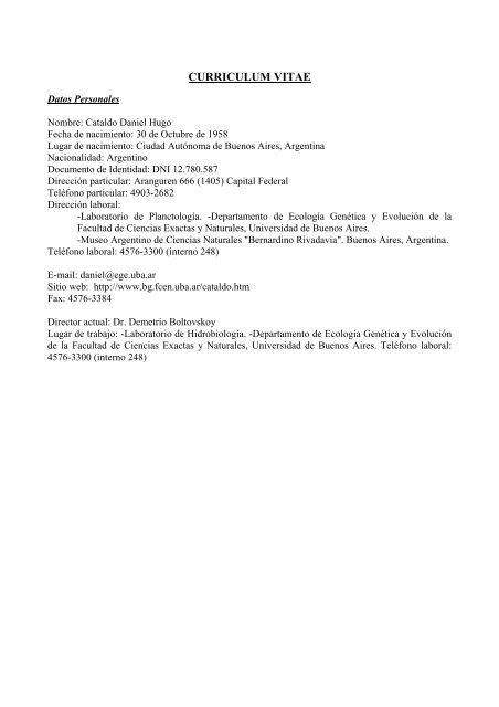 Curriculum Vitae - Museo Argentino de Ciencias Naturales