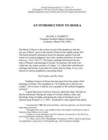 An Introduction to Hosea - Gordon