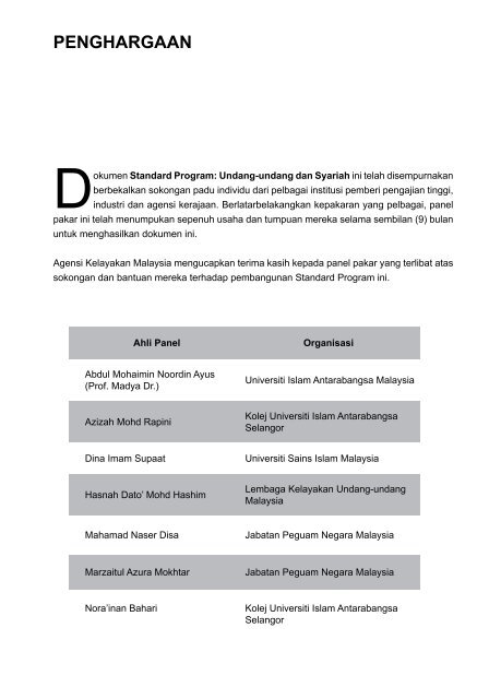 Standard Program Bagi Undang-undang dan Syariah - MQA