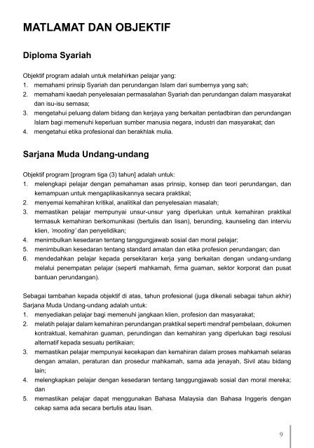 Standard Program Bagi Undang-undang dan Syariah - MQA