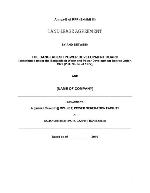 land lease agreement (lla) for 100-150 mw power project at ... - BPDB