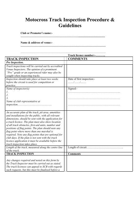 Motocross Track Inspection Procedure & Guidelines - Motorcycling ...