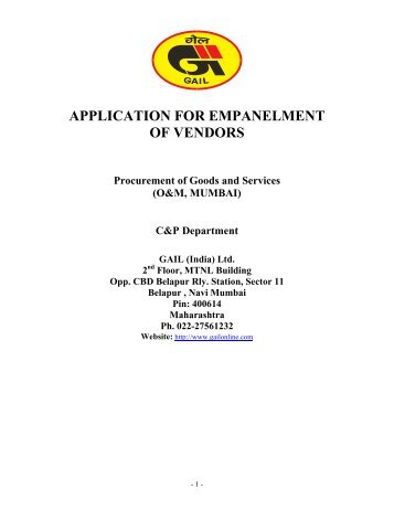 APPLICATION FOR EMPANELMENT OF VENDORS - GAIL (India)