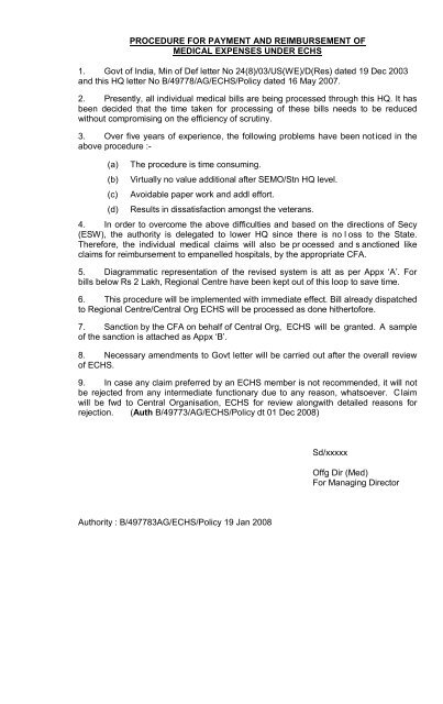 Procedure for payment and reimbursement of medical ... - ECHS