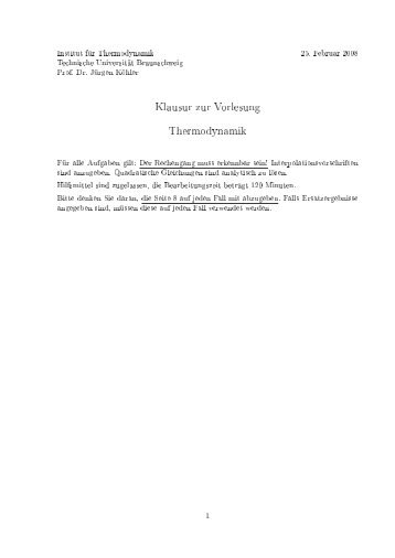 Klausur zur Vorlesung Thermodynamik - am Institut fÃ¼r ...