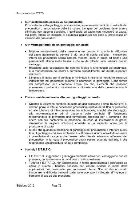 Raccomandazioni ETRTO Edizione 2012 - Pneumatici sotto controllo