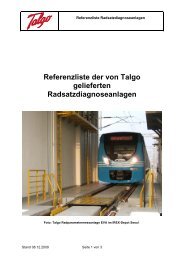 Referenzliste der von Talgo gelieferten Radsatzdiagnoseanlagen