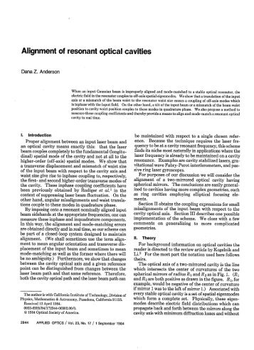 Alignment of resonant optical cavities - California Institute of ...