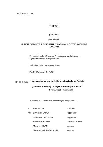 Theileria annulata - Les thÃ¨ses en ligne de l'INP - Institut national ...
