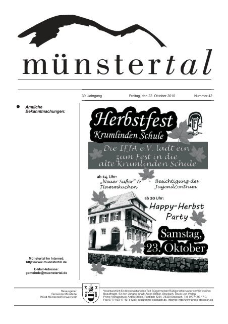 l Amtliche Bekanntmachungen: - Münstertal